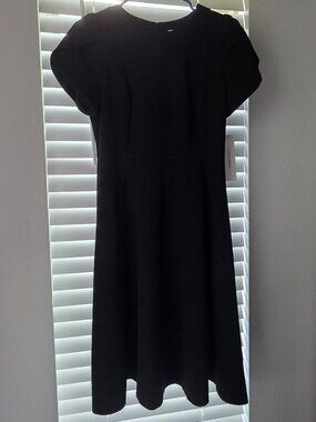 NWT Calvin Klein Black Tulip Sleeve Scallop Hem Sheath Dress Size 6